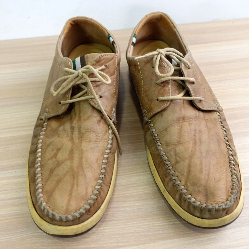 Japanese Whipstitch Boat Shoes Mens 9 Camel Leather Moc Blucher NEORHYTHM TOKYO